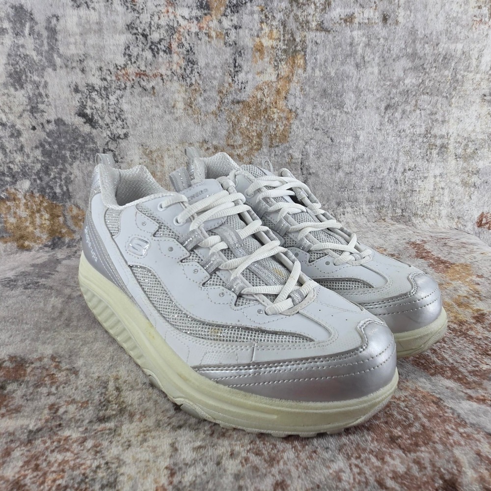 Skechers Shape Ups Sneakers Womens 10 White Silver Rocker Bottom Toning Shoes